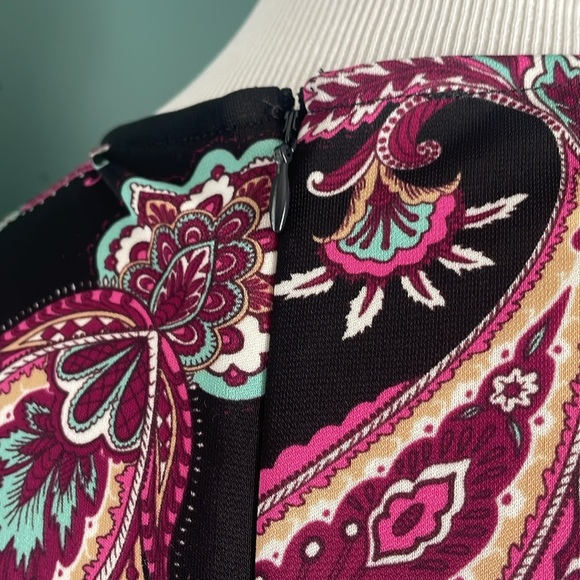 Talbots Black and Pink Sheath Midi Dress V-Neck 3/4 Sleeve - Picture 5 of 7